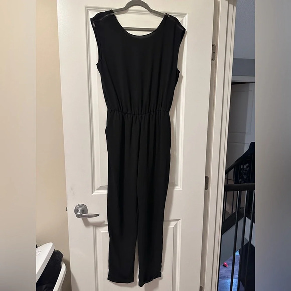 ZARA Basic Shoulder Zip Zipper Jumpsuit BlackTapered Leg Sleeveless| size small - Picture 2 of 8